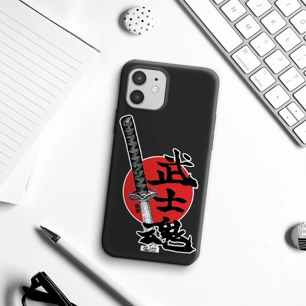 a sword with a red circle and hieroglyph Apple iPhone 12 Silicone black Case