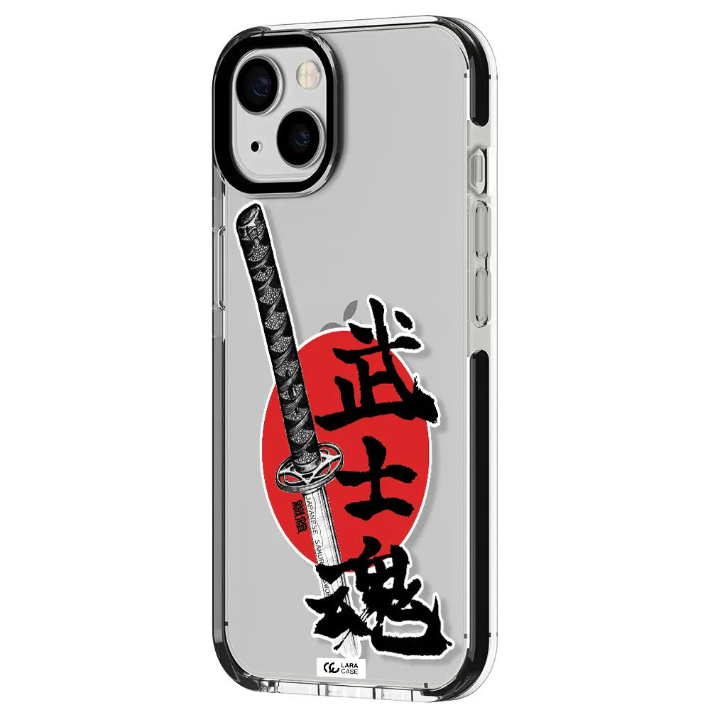 a sword with a red circle and hieroglyph Apple iPhone 13 impact black border Case