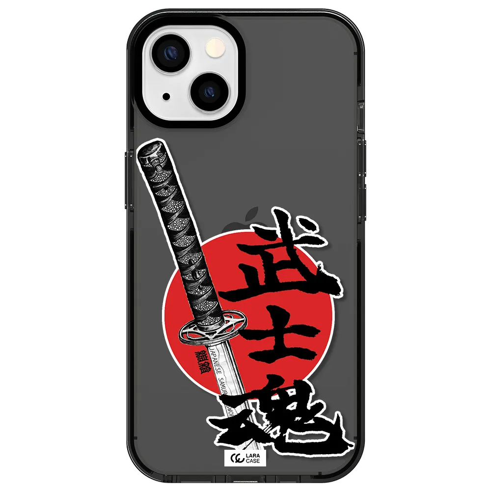 a sword with a red circle and hieroglyph Apple iPhone 13 impact Smoke Black Case