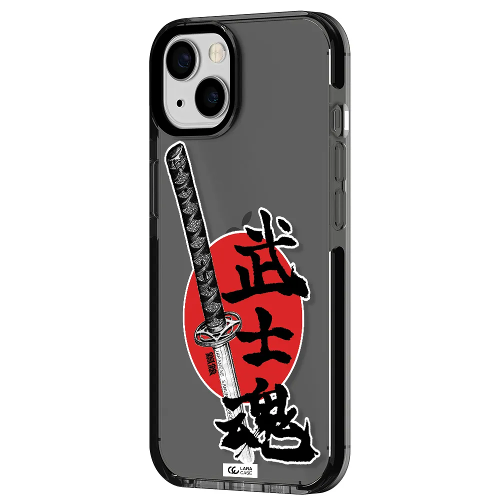 a sword with a red circle and hieroglyph Apple iPhone 13 impact Smoke Black Case