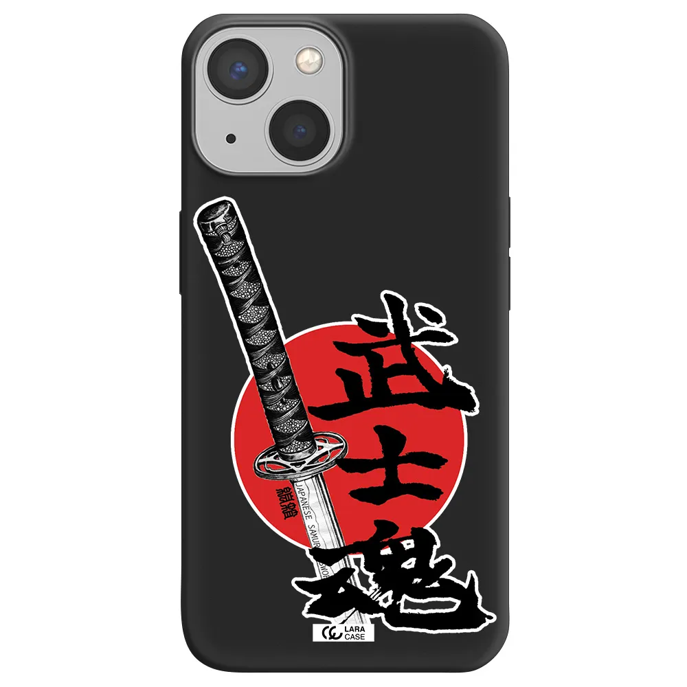 a sword with a red circle and hieroglyph Apple iPhone 13 mini Silicone black Case