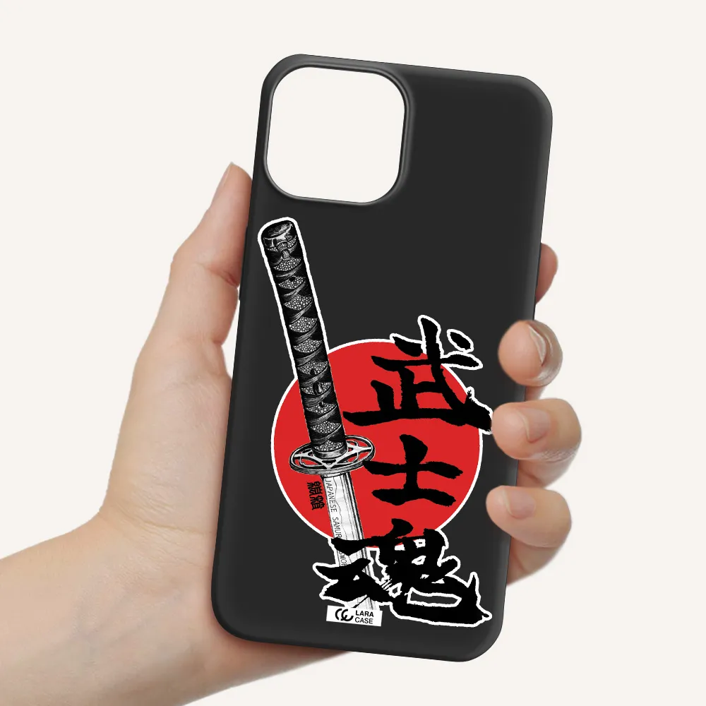 a sword with a red circle and hieroglyph Apple iPhone 13 mini Silicone black Case
