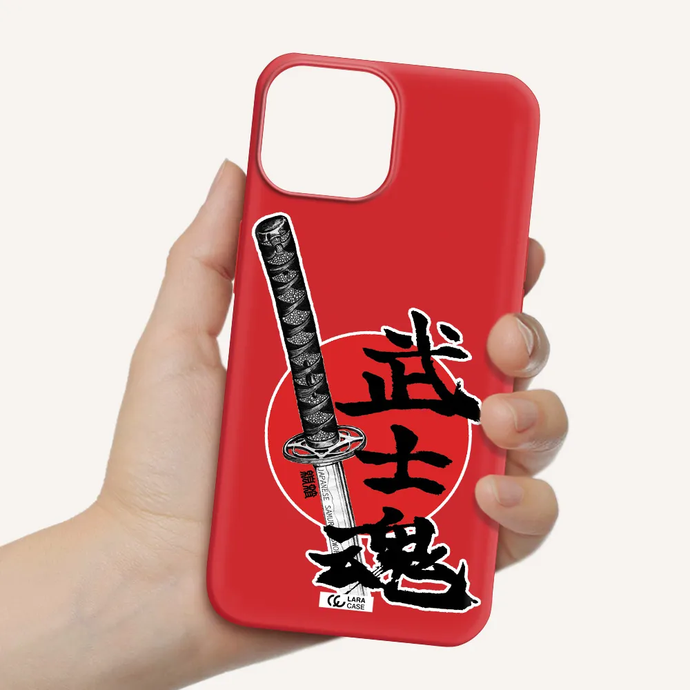 a sword with a red circle and hieroglyph Apple iPhone 13 mini Silicone Imperial Red Case