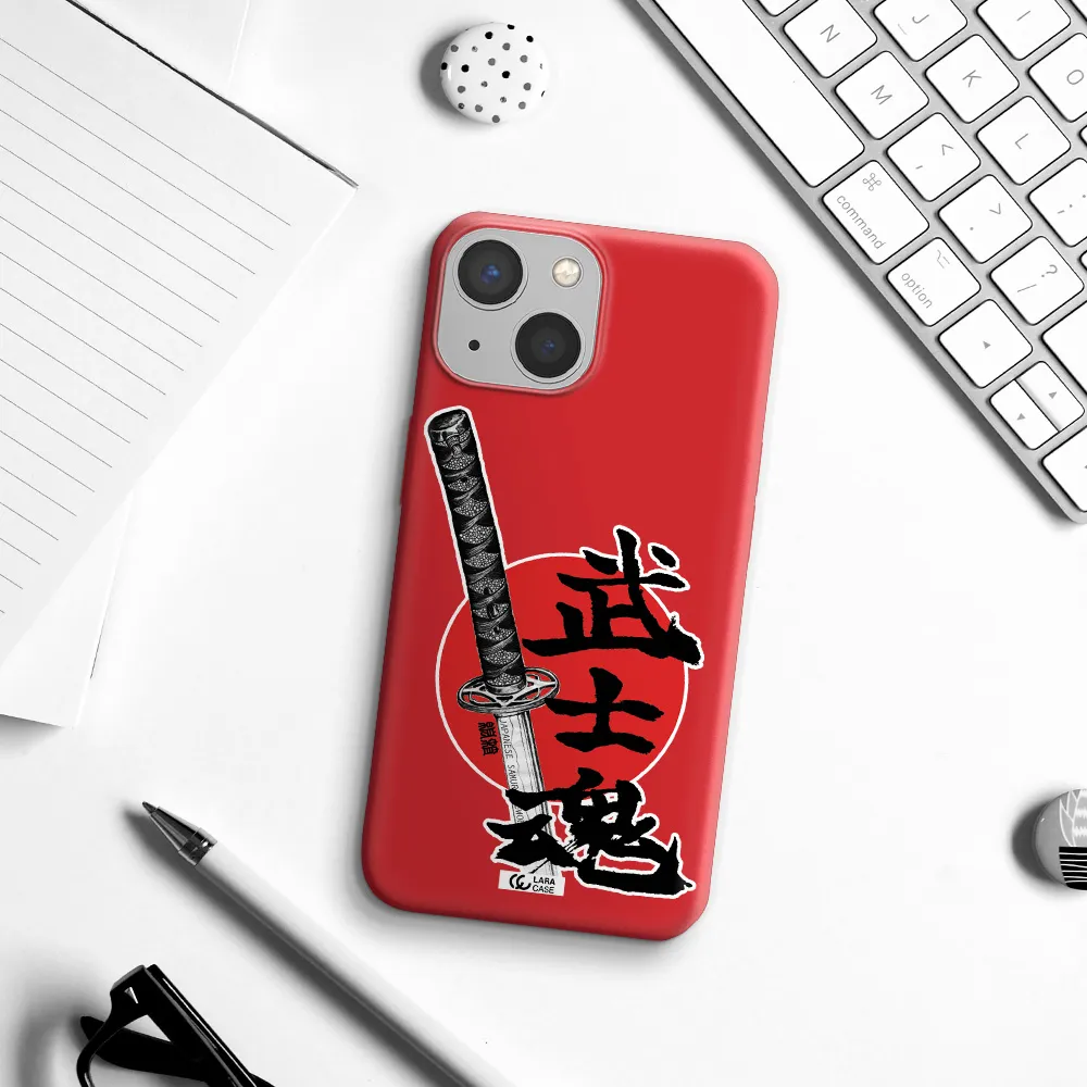 a sword with a red circle and hieroglyph Apple iPhone 13 mini Silicone Imperial Red Case