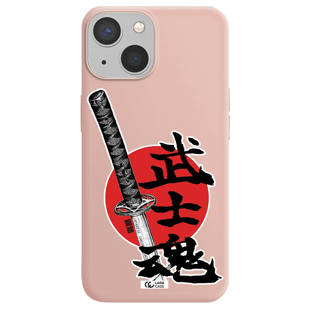 a sword with a red circle and hieroglyph Apple iPhone 13 mini Silicone pastel pink Case