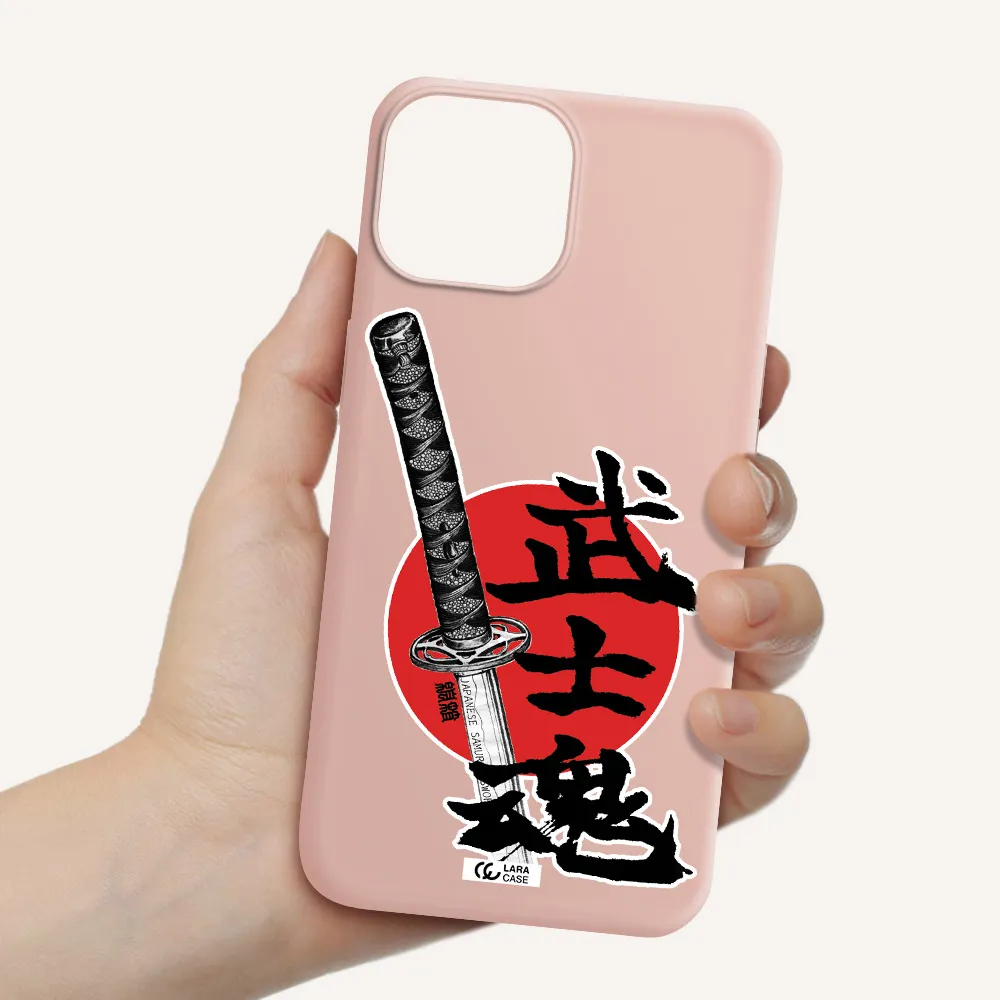 a sword with a red circle and hieroglyph Apple iPhone 13 mini Silicone pastel pink Case