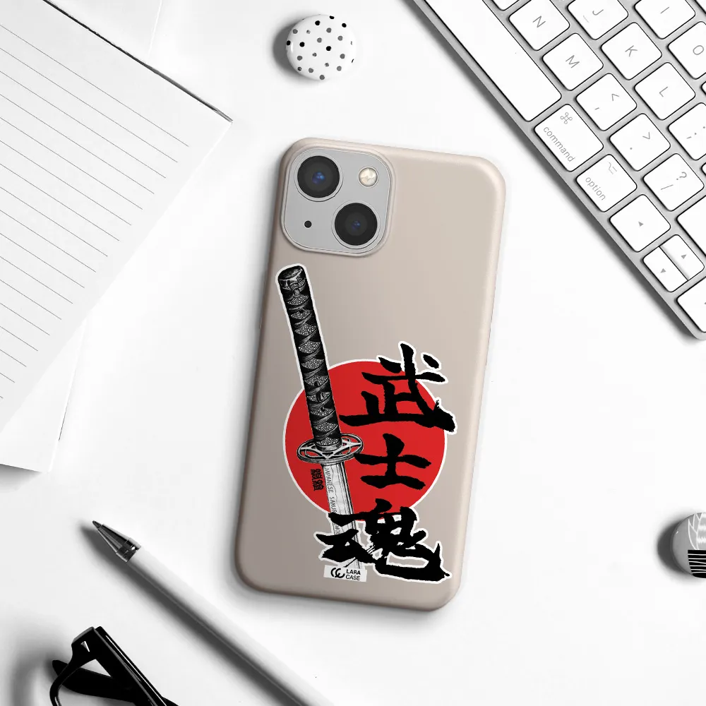 a sword with a red circle and hieroglyph Apple iPhone 13 mini Silicone Stone Case