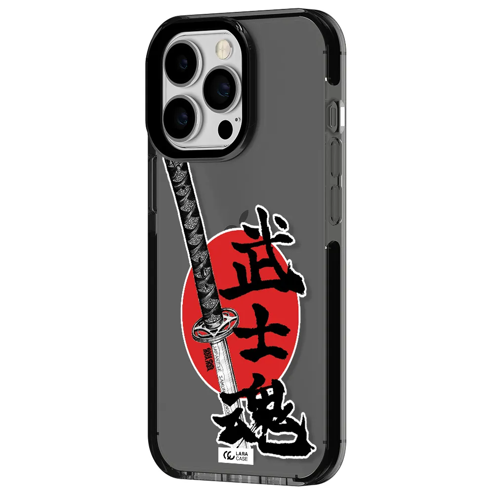 a sword with a red circle and hieroglyph Apple iPhone 13 Pro impact Smoke Black Case
