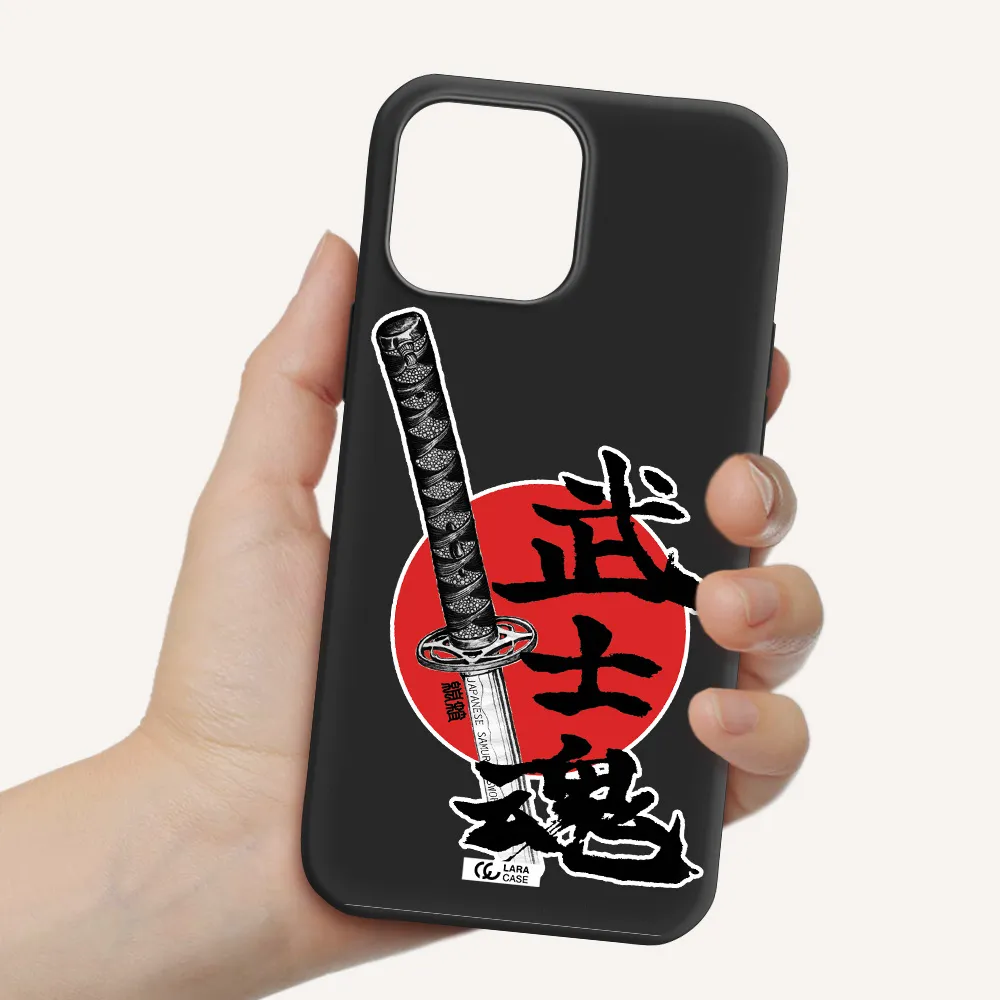a sword with a red circle and hieroglyph Apple iPhone 13 Pro Silicone black Case