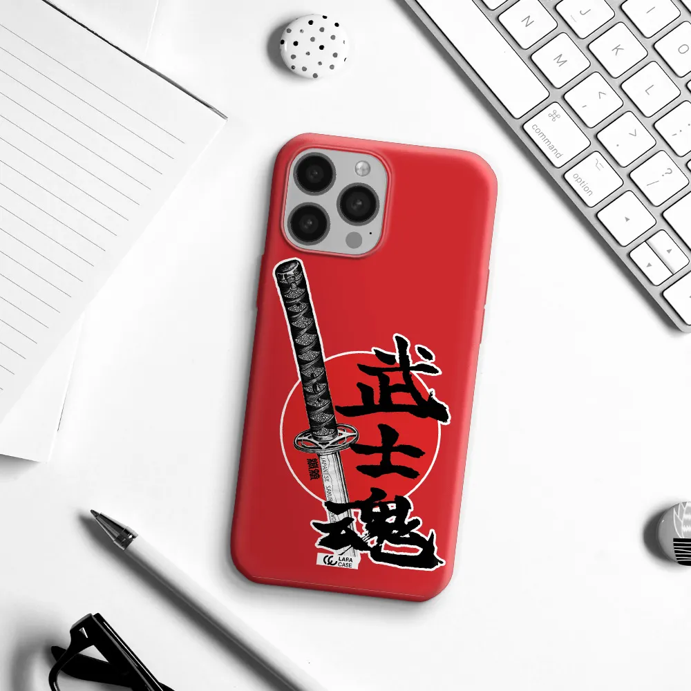 a sword with a red circle and hieroglyph Apple iPhone 13 Pro Silicone Imperial Red Case