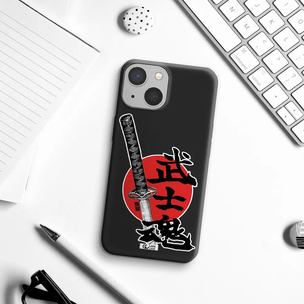 a sword with a red circle and hieroglyph Apple iPhone 13 Silicone black Case