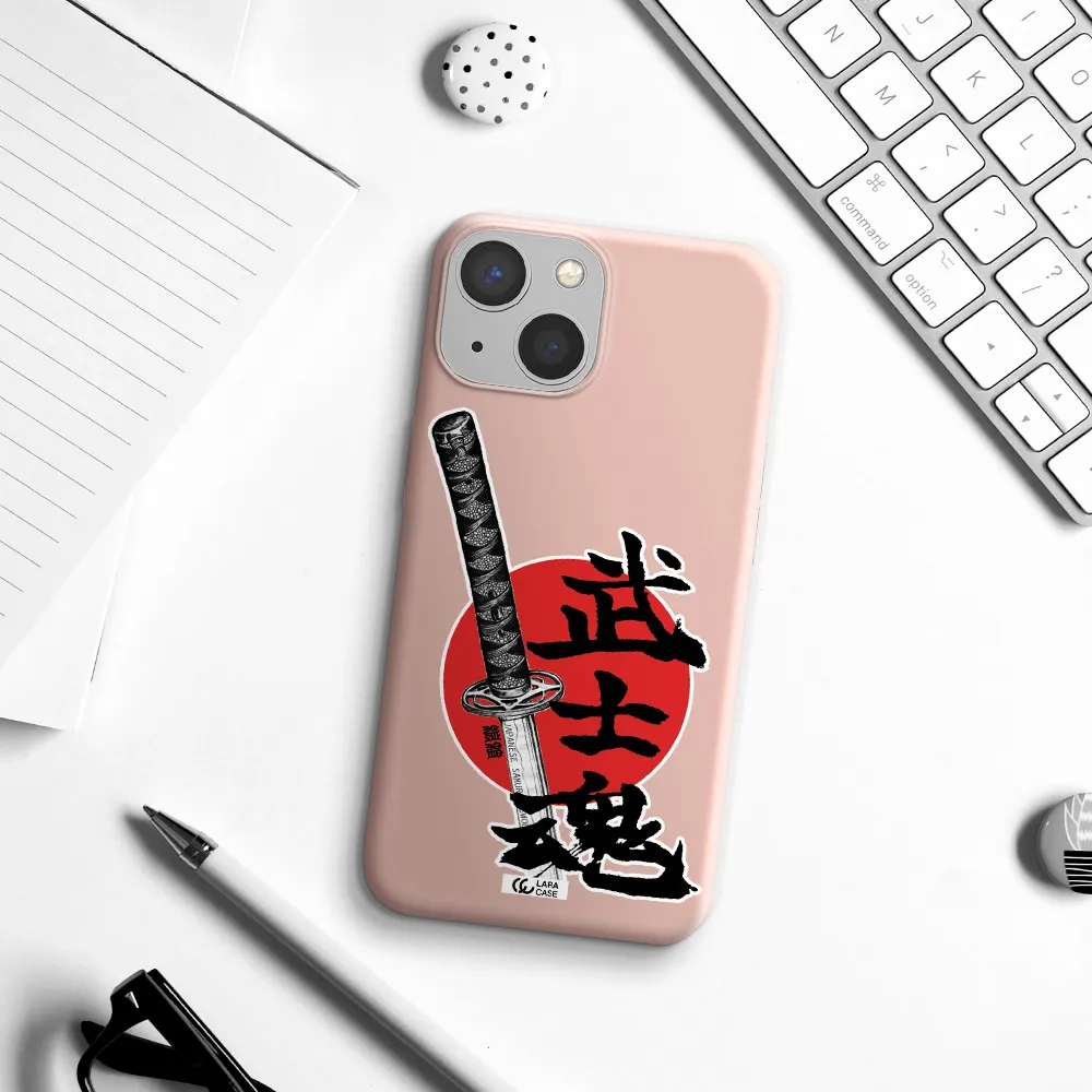 a sword with a red circle and hieroglyph Apple iPhone 13 Silicone pastel pink Case