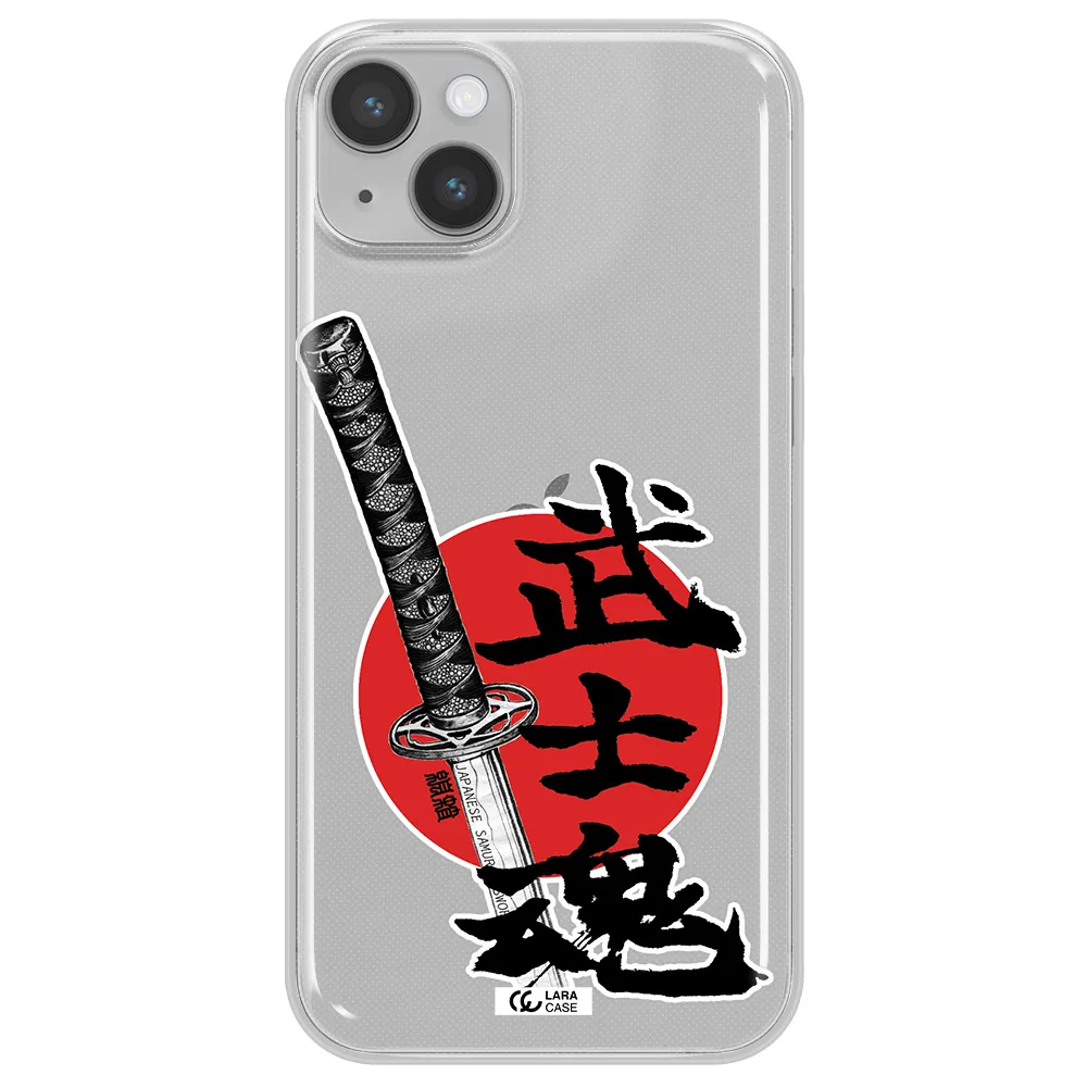 a sword with a red circle and hieroglyph Apple iPhone 14 Clear TPU Case