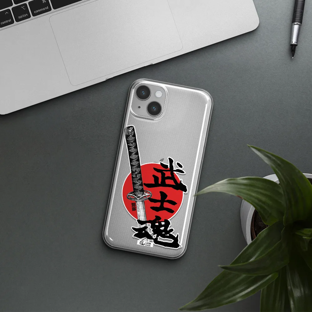 a sword with a red circle and hieroglyph Apple iPhone 14 Clear TPU Case