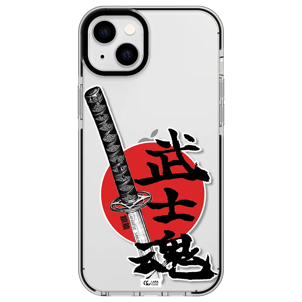 a sword with a red circle and hieroglyph Apple iPhone 14 plus impact black border Case