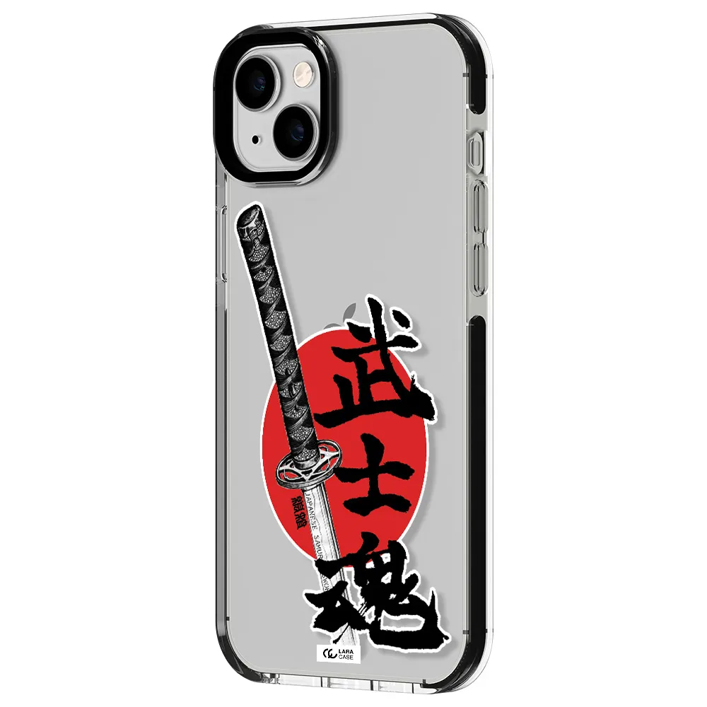 a sword with a red circle and hieroglyph Apple iPhone 14 plus impact black border Case