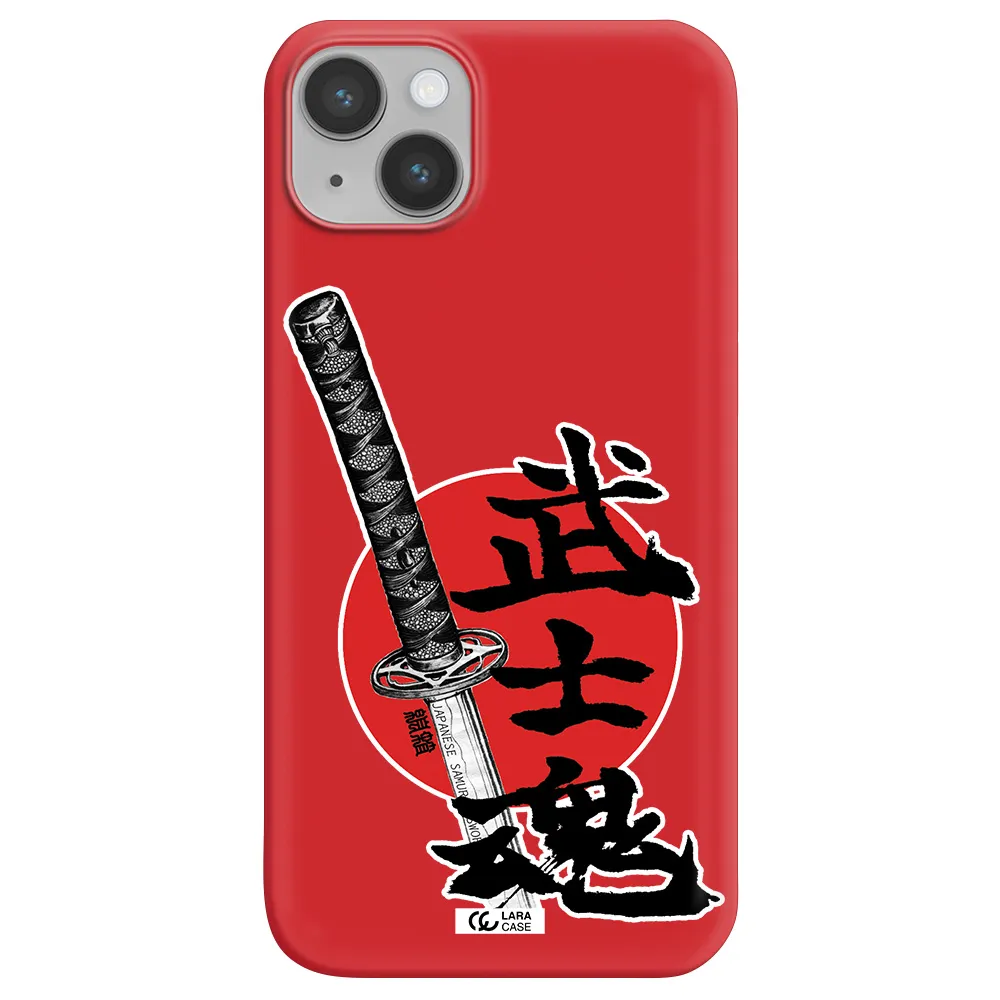 a sword with a red circle and hieroglyph Apple iPhone 14 plus Silicone Imperial Red Case