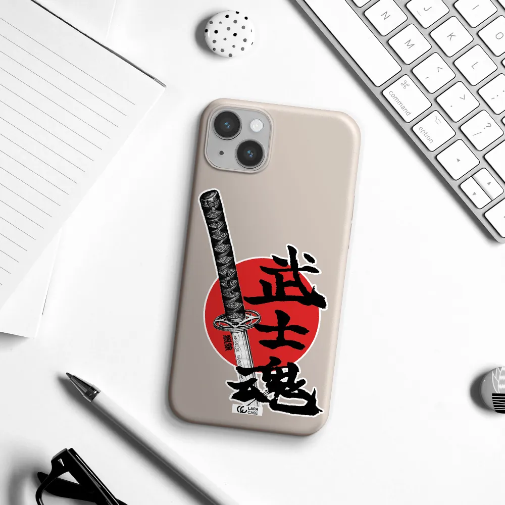 a sword with a red circle and hieroglyph Apple iPhone 14 plus Silicone Stone Case