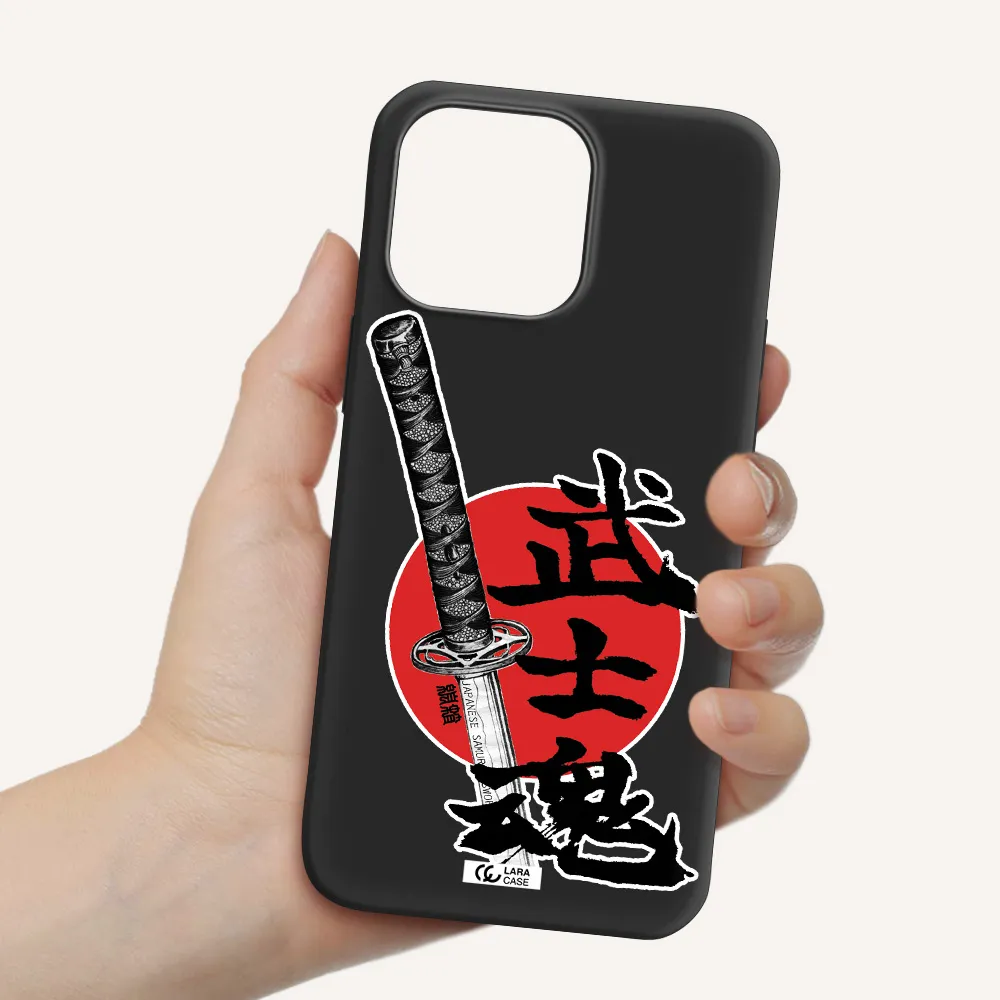 a sword with a red circle and hieroglyph Apple iPhone 14 pro max Silicone black Case