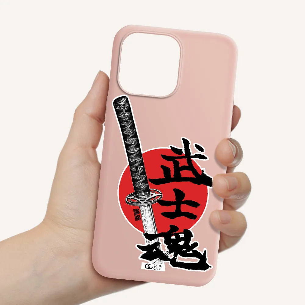 a sword with a red circle and hieroglyph Apple iPhone 14 pro max Silicone pastel pink Case