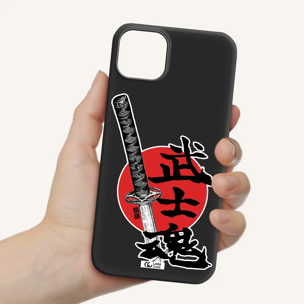 a sword with a red circle and hieroglyph Apple iPhone 14 Silicone black Case
