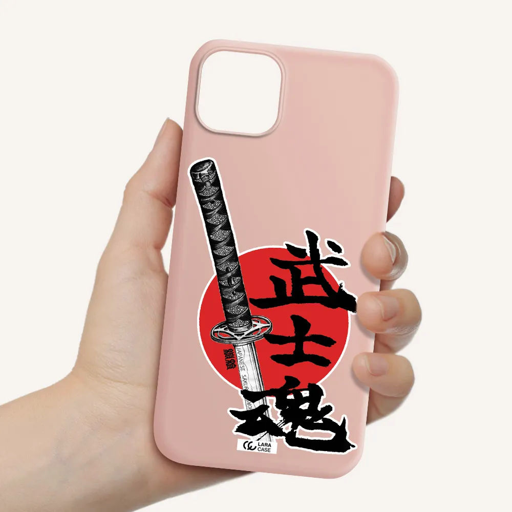 a sword with a red circle and hieroglyph Apple iPhone 14 Silicone pastel pink Case