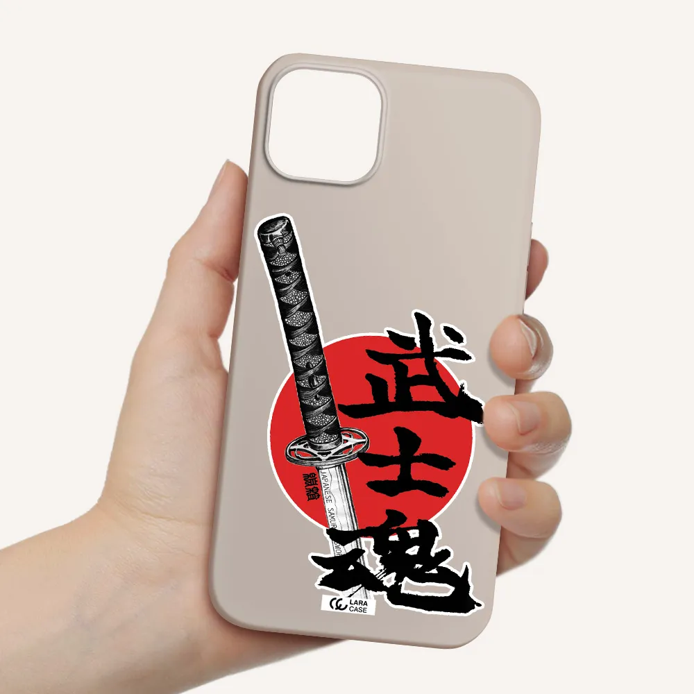 a sword with a red circle and hieroglyph Apple iPhone 14 Silicone Stone Case