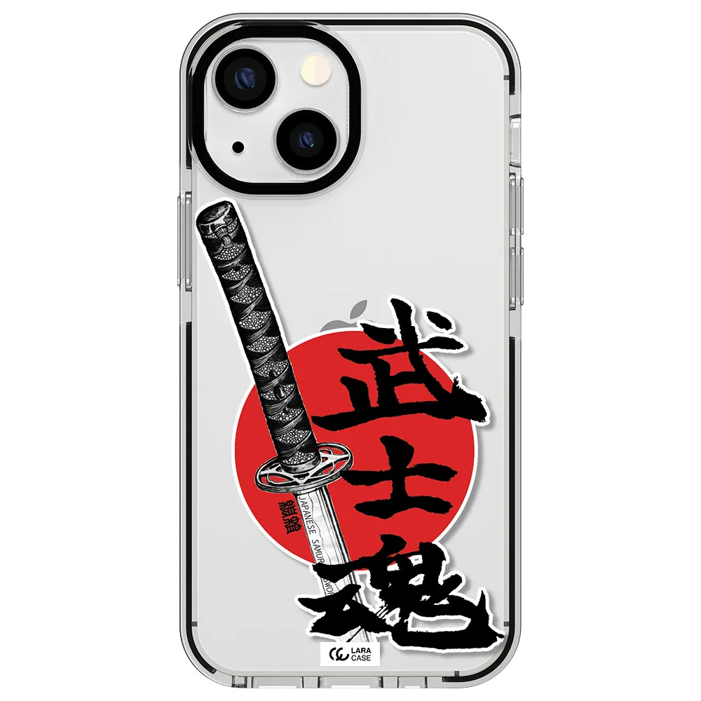 a sword with a red circle and hieroglyph Apple iPhone 15 impact black border Case