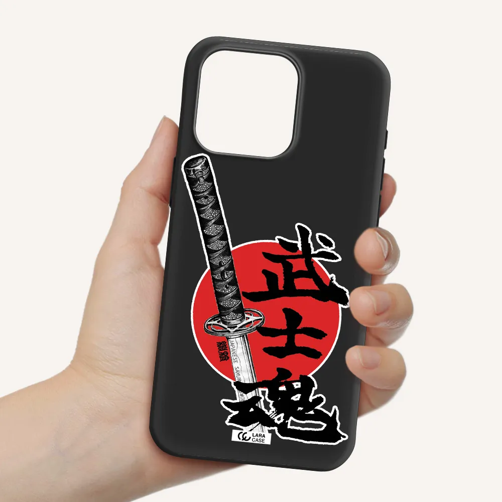 a sword with a red circle and hieroglyph Apple Iphone 15 Pro max Silicone black Case