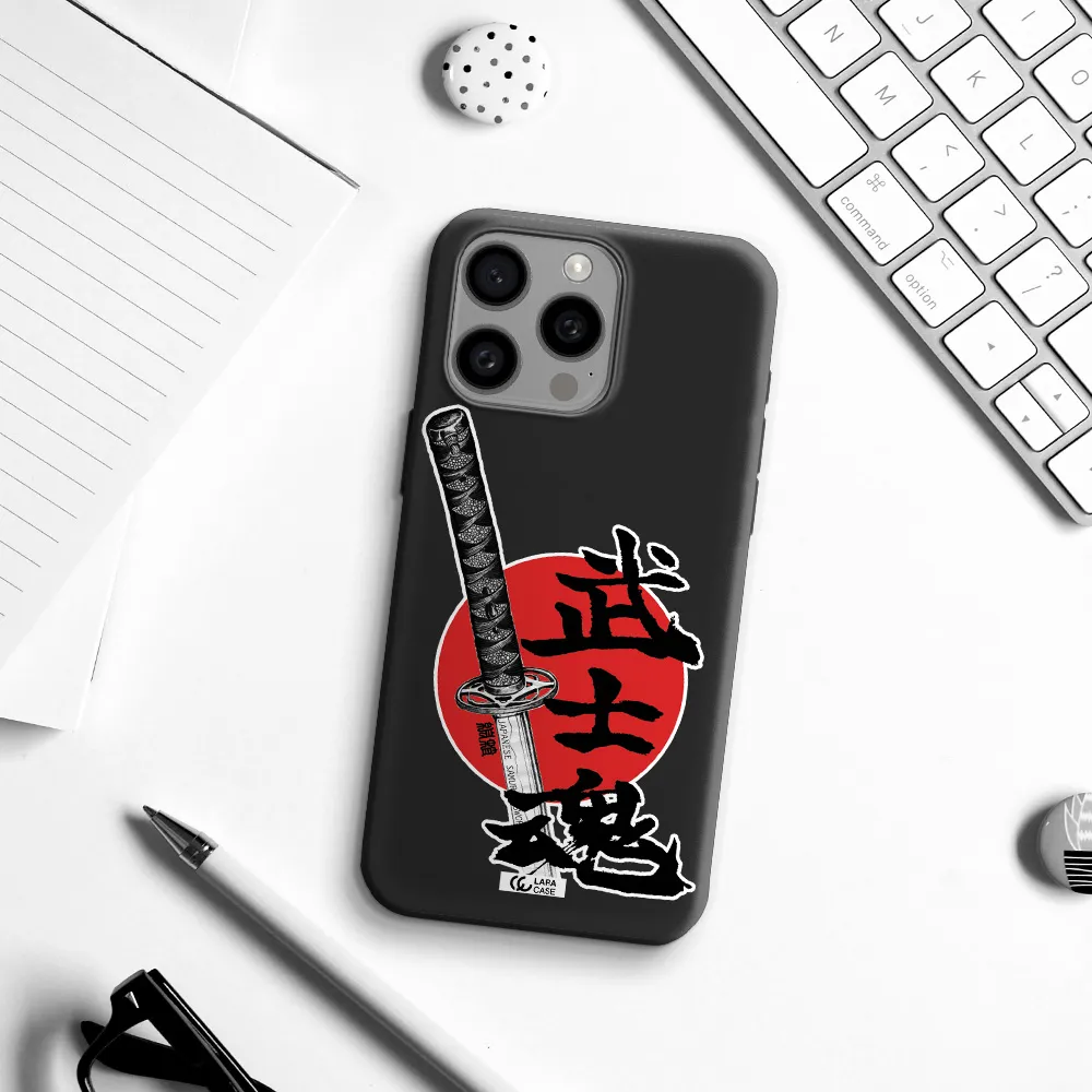 a sword with a red circle and hieroglyph Apple Iphone 15 Pro max Silicone black Case