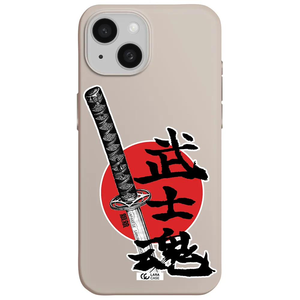 a sword with a red circle and hieroglyph Apple iPhone 15 Silicone Stone Case