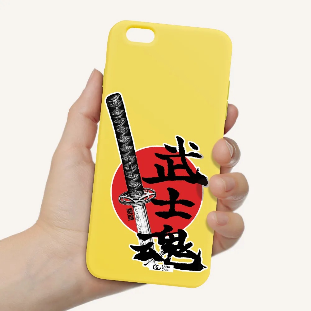 a sword with a red circle and hieroglyph Apple iPhone 6 s plus Silicone canary yellow Case