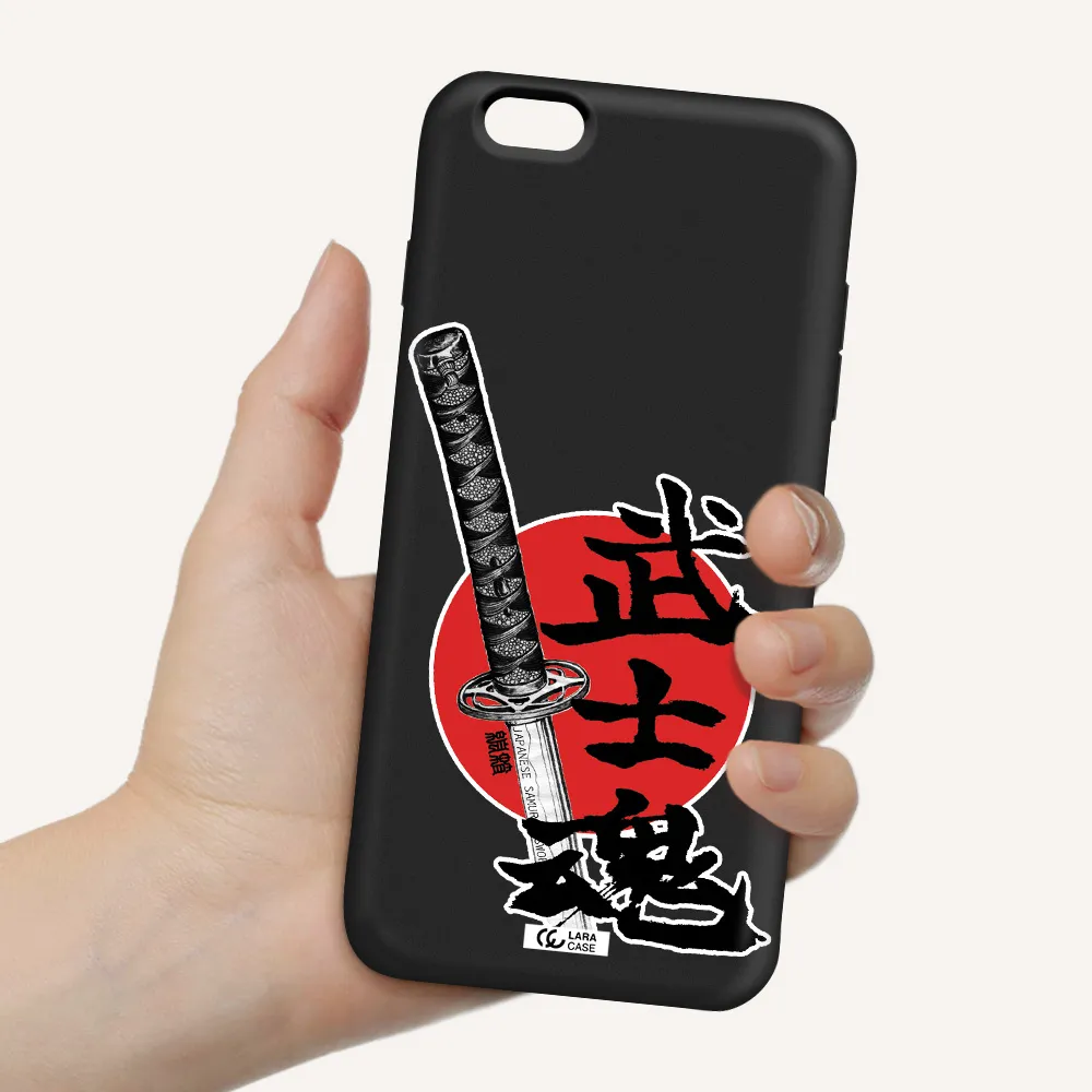 a sword with a red circle and hieroglyph Apple iPhone 6S Silicone black Case