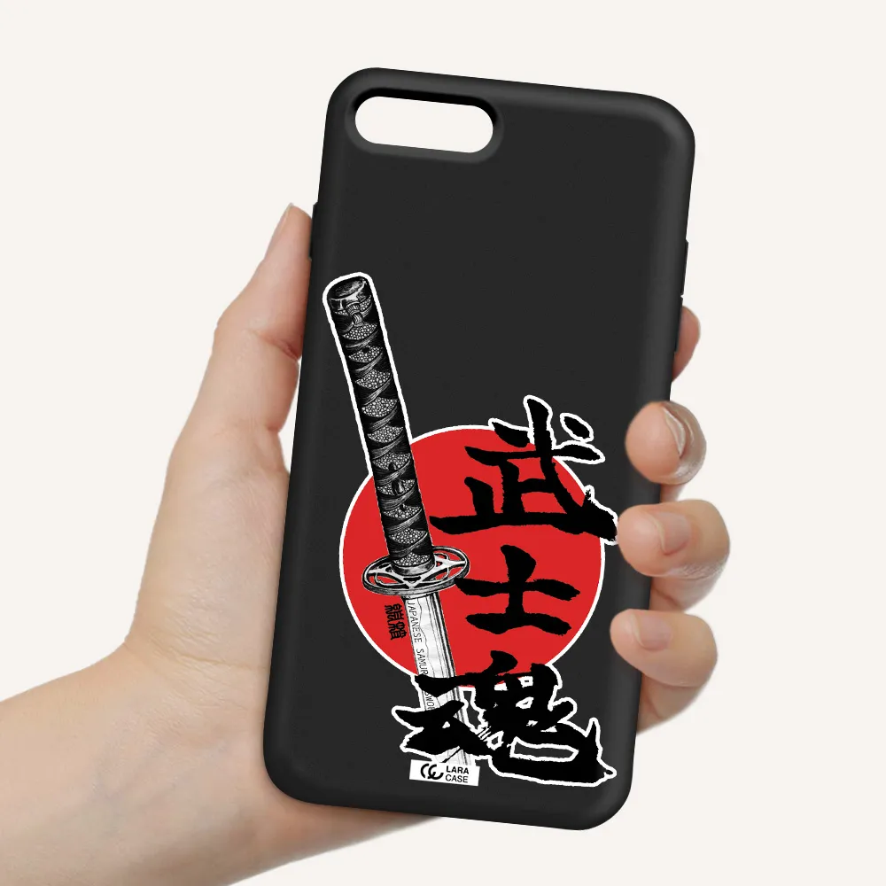 a sword with a red circle and hieroglyph Apple iPhone 7 plus Silicone black Case
