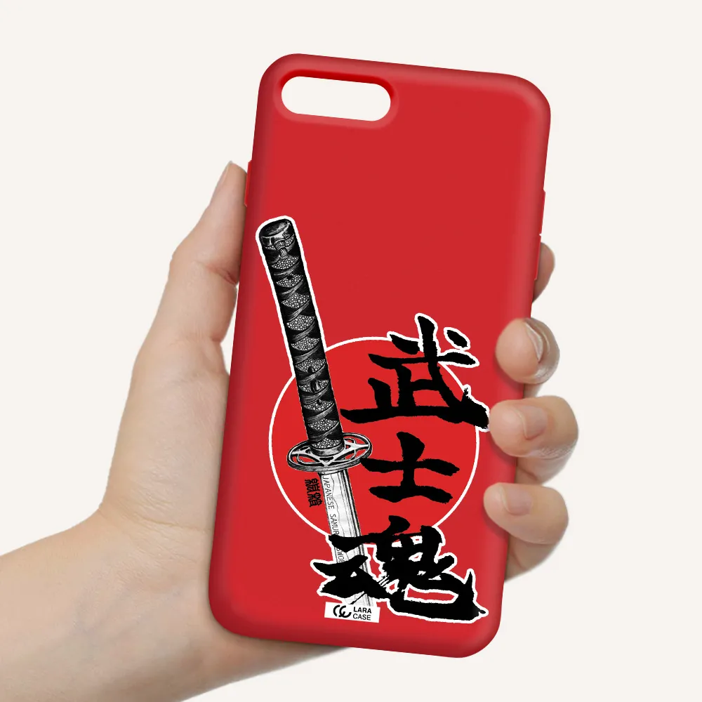 a sword with a red circle and hieroglyph Apple iPhone 7 plus Silicone Imperial Red Case