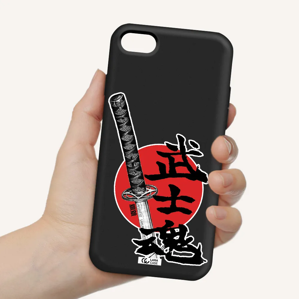 a sword with a red circle and hieroglyph Apple iPhone 7 Silicone black Case