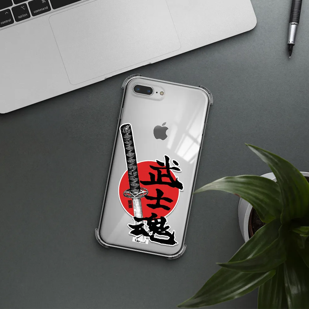 a sword with a red circle and hieroglyph Apple iPhone 8 plus Clear PC Case