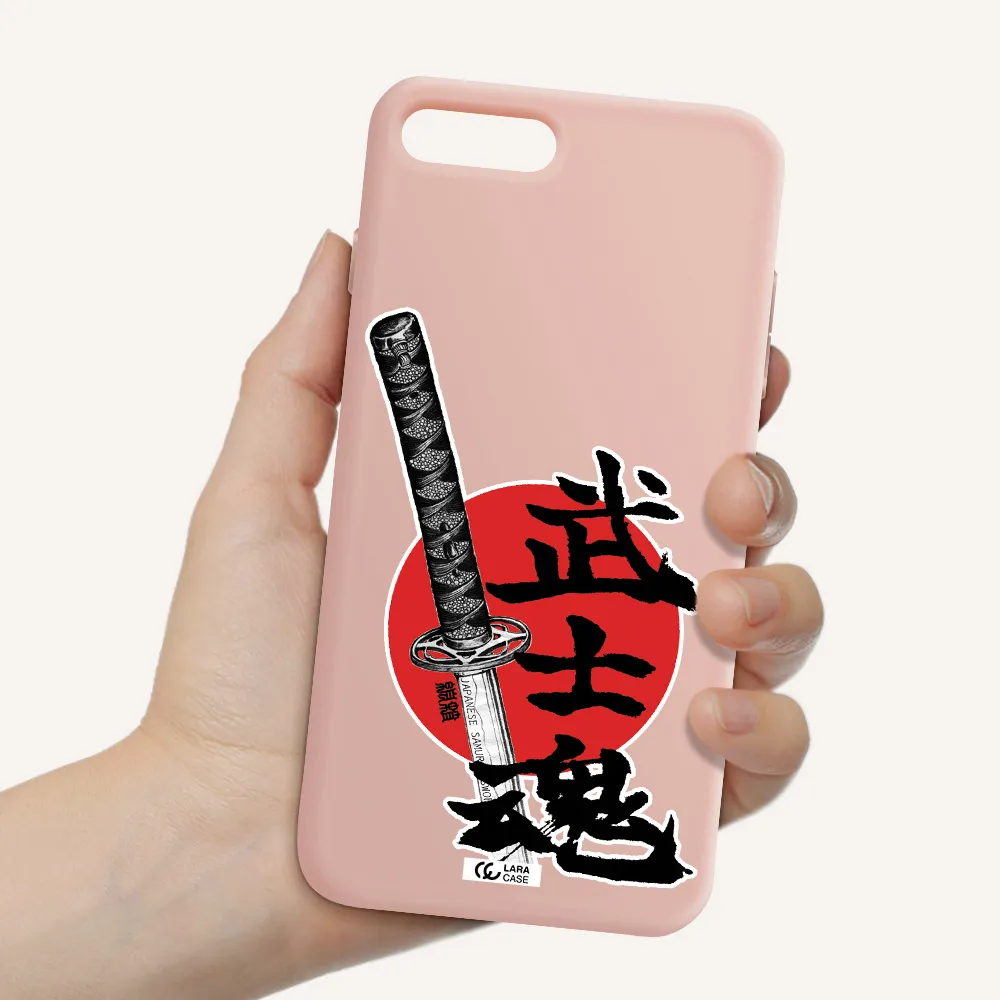 a sword with a red circle and hieroglyph Apple iPhone 8 plus Silicone pastel pink Case