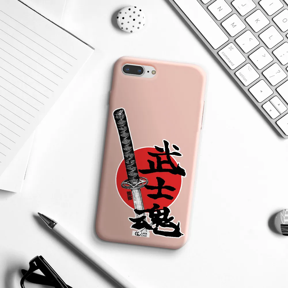 a sword with a red circle and hieroglyph Apple iPhone 8 plus Silicone pastel pink Case