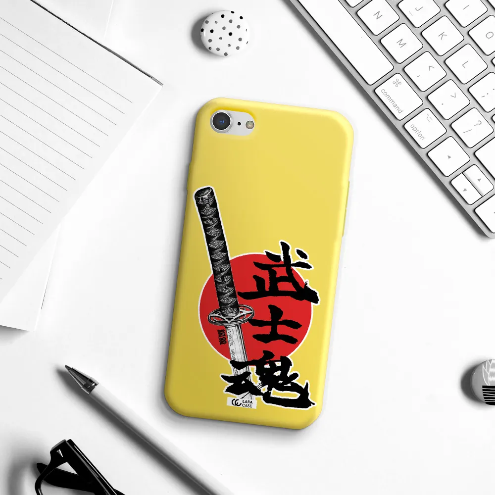 a sword with a red circle and hieroglyph Apple iPhone 8 Silicone canary yellow Case