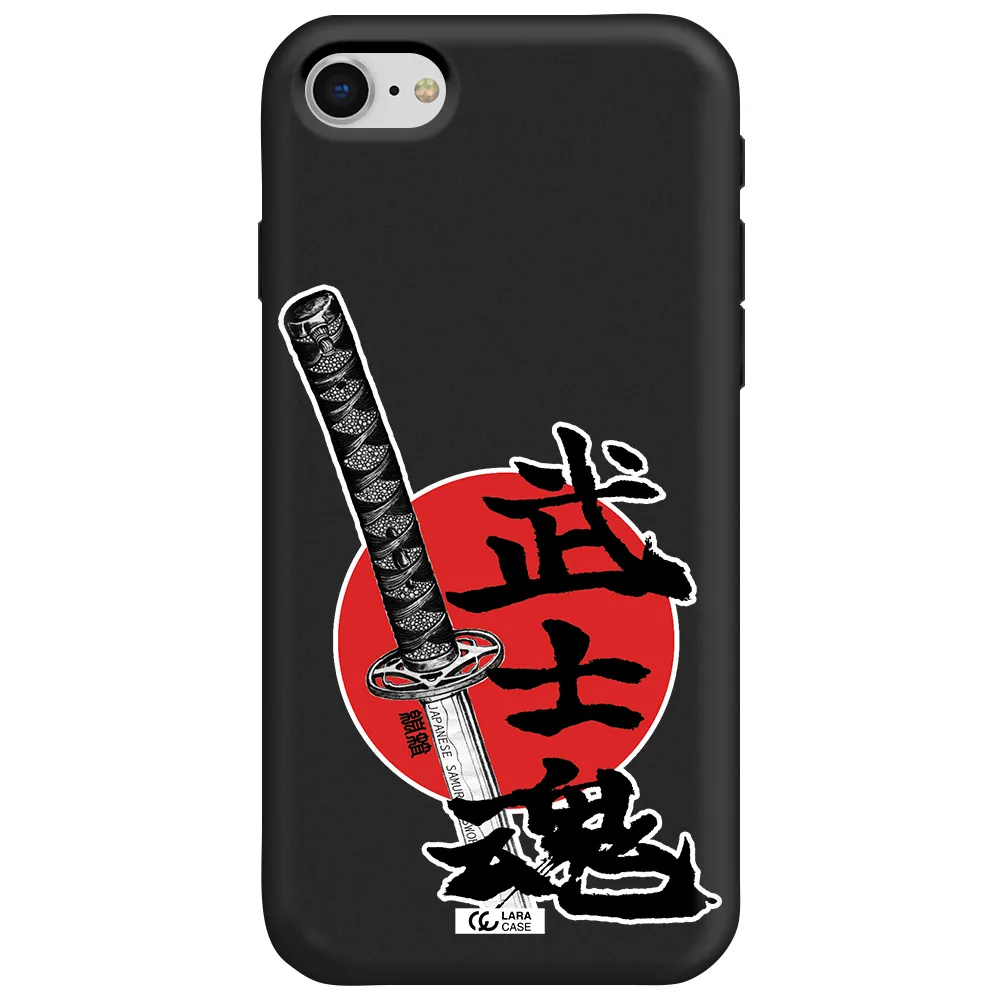 a sword with a red circle and hieroglyph Apple iPhone se 2020 Silicone black Case