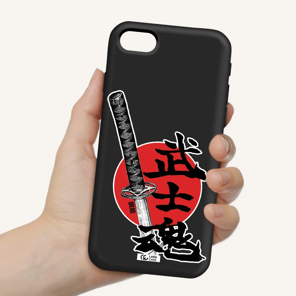 a sword with a red circle and hieroglyph Apple iPhone se 2020 Silicone black Case