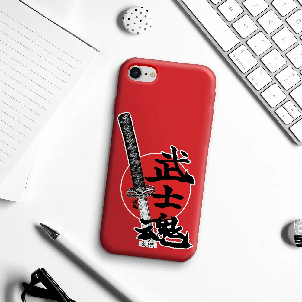 a sword with a red circle and hieroglyph Apple iPhone se 2020 Silicone Imperial Red Case