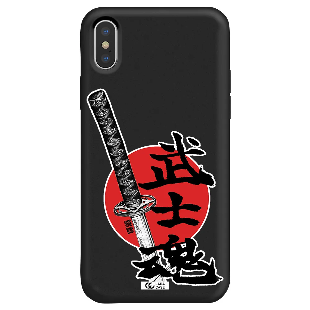 a sword with a red circle and hieroglyph Apple iPhone X Silicone black Case