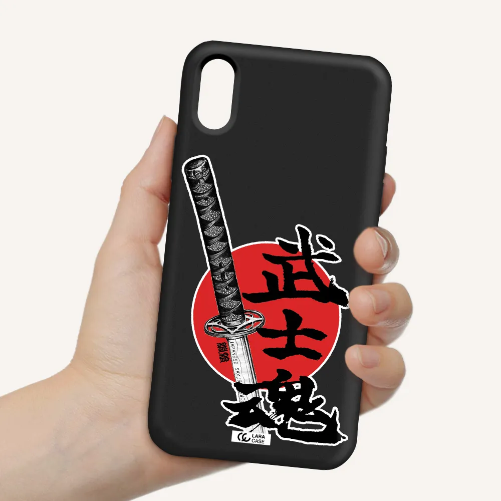 a sword with a red circle and hieroglyph Apple iPhone X Silicone black Case