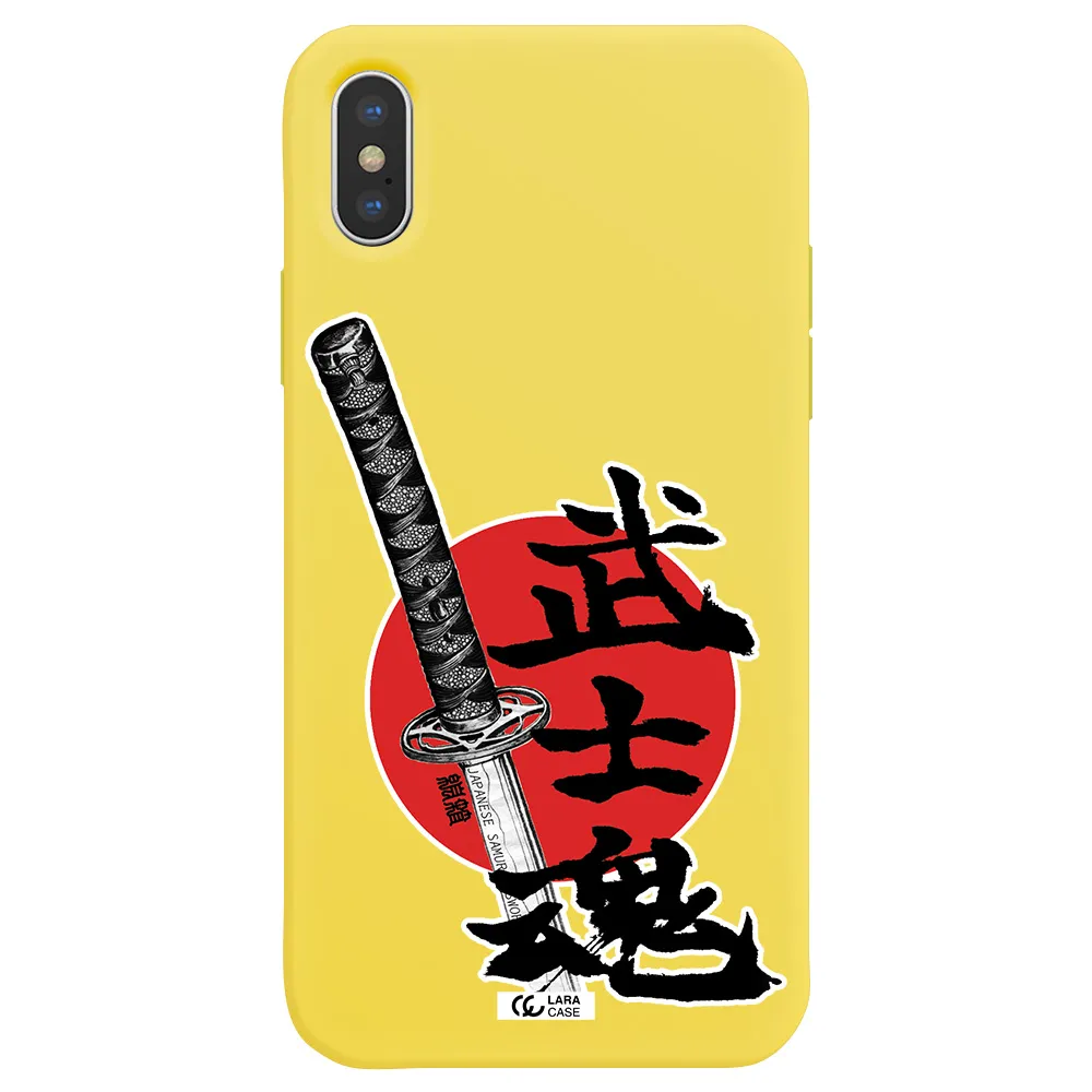 a sword with a red circle and hieroglyph Apple iPhone X Silicone canary yellow Case