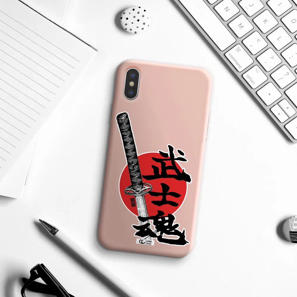 a sword with a red circle and hieroglyph Apple iPhone X Silicone pastel pink Case