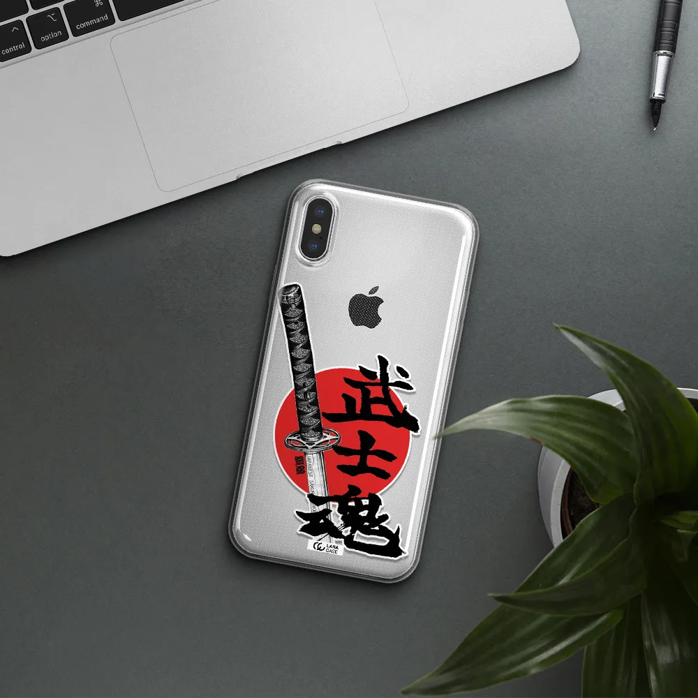 a sword with a red circle and hieroglyph Apple iPhone XS Clear TPU Case