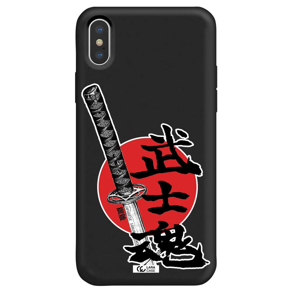 a sword with a red circle and hieroglyph Apple iPhone XS Silicone black Case