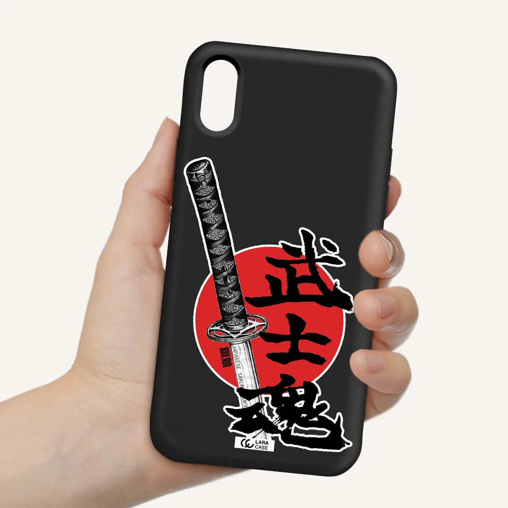 a sword with a red circle and hieroglyph Apple iPhone XS Silicone black Case